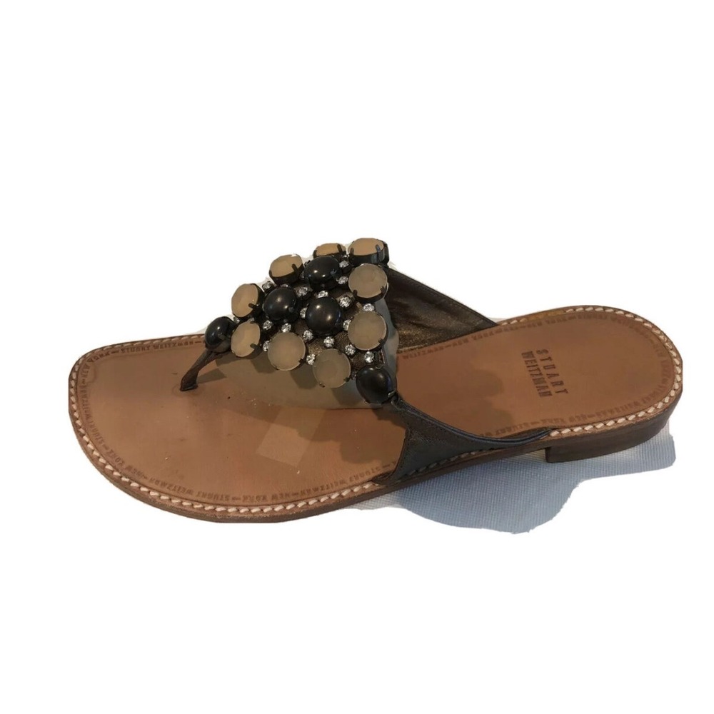 Stuart Weitzman Beaded Crystal Accent Thong Sandals Size 8.5 M